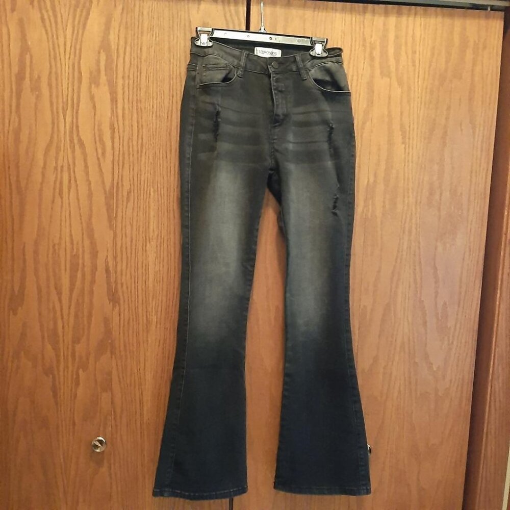NEW ! Vipones Women High Rise Bell Bottom Jeans Black Size 4
